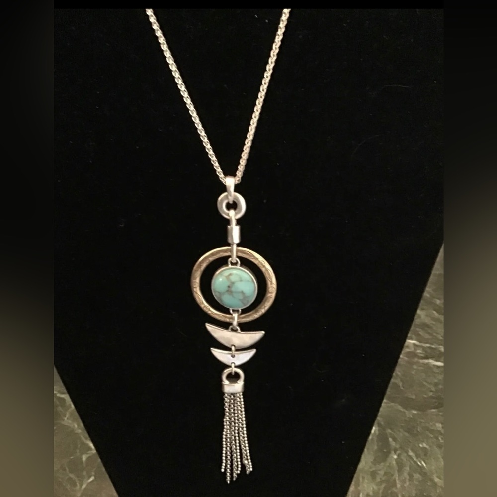 LUCKY BRAND Two Tone Saltwater Pearl & Turquoise Stone Reversible Long Necklace